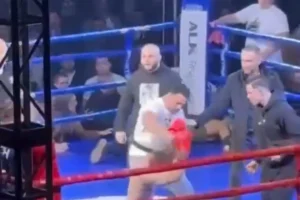 Kickboxeiro grego é levado ao hospital após pancadaria caótica em evento na Sérvia